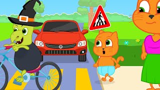 Cats Family in English  Witch breaks traffic rules Cartoon for Kids [upl. by Rebmyt]