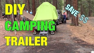 Camping Trailer made from utility trailer popup travel rooftop tent rv diy [upl. by Enyalahs]