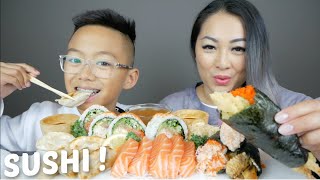 SUSHI House Roll Salmon Sashimi amp Sushi Cones Mukbang  NE Lets Eat [upl. by Enellek220]