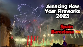 Barcelona New Year 2023 Crazy Celebration FIREWORKS 4K Spain 🇪🇸 [upl. by Klingel]