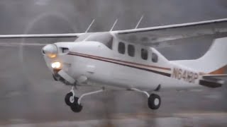 Cessna 210 taking off from Nelson British Columbia CZNL [upl. by Kcirdnekel]