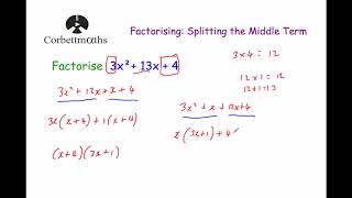 Splitting the Middle Term  Corbettmaths [upl. by Vale]