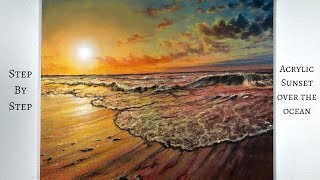 Ocean Sunset STEP by STEP Acrylic Painting ColorByFeliks [upl. by Ruttger]