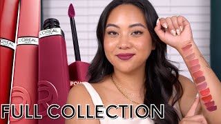 LOREAL INFALLIBLE MATTE RESISTANCE LIQUID LIPSTICKS  FULL COLLECTION SWATCHED [upl. by Ynaffet]