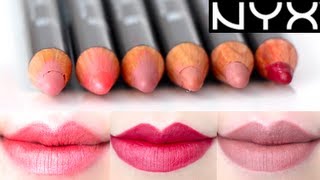 NYX Lip Liner Pencil 6 colors Swatches on Lips [upl. by Airel]