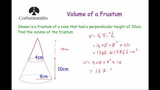 Volume of a Frustum  Corbettmaths [upl. by Budd]