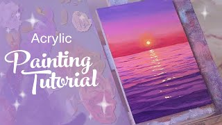 Acrylic Painting Tutorial  Purple Ocean Sunset beginner to intermediate [upl. by Yonatan]