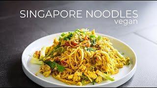 Vegan Singapore Noodles Recipe  Cantonese Curry Rice Noodles [upl. by Jordain]