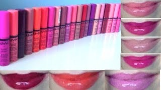 NYX Butter Gloss  21 Lip Swatches NEW SHADES 2014  Beautywithemilyfox [upl. by Narol586]