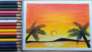 Simple sunset drawing ideas with color pencil 01 [upl. by Nido]